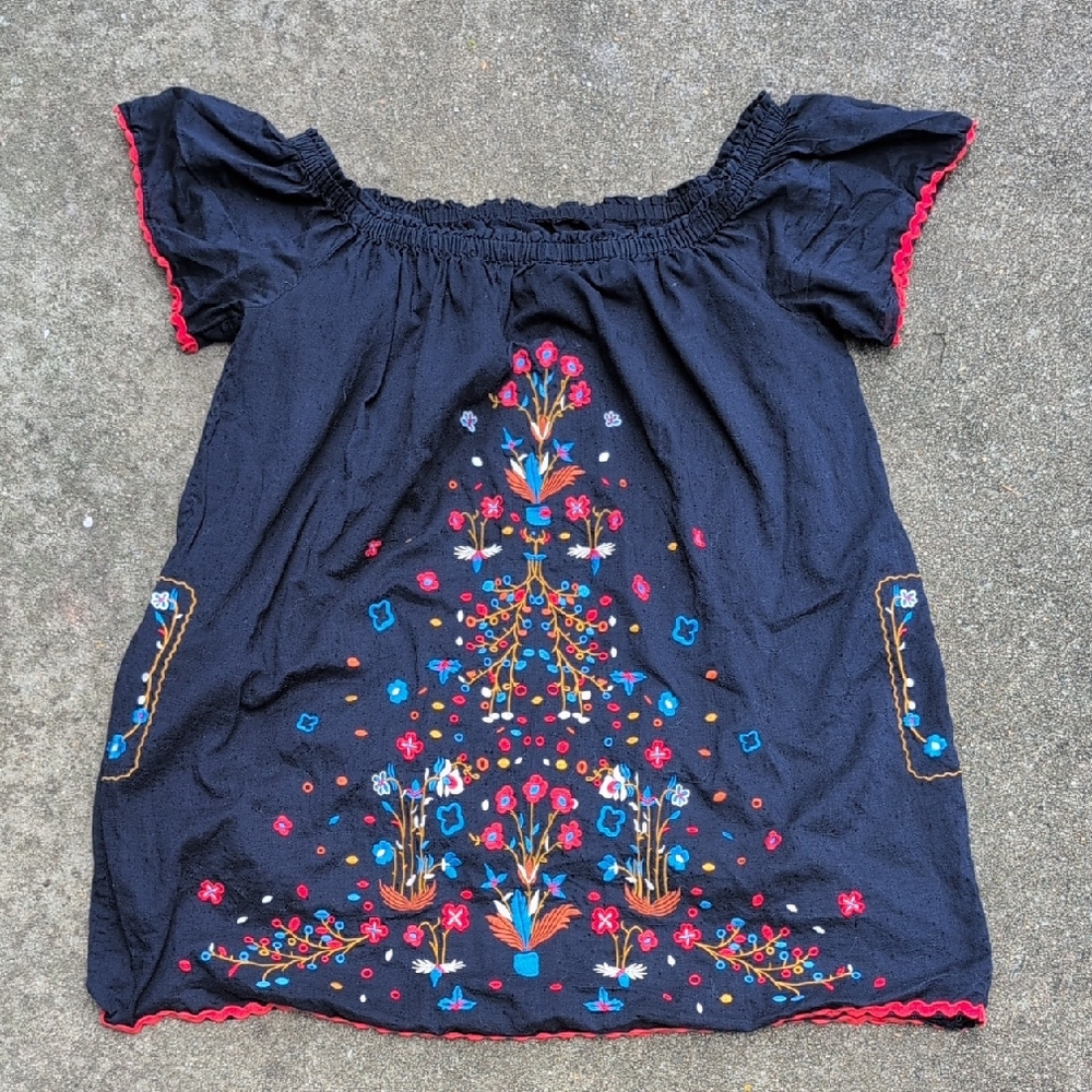 Elegant Navy Blue Embroidered Blouse